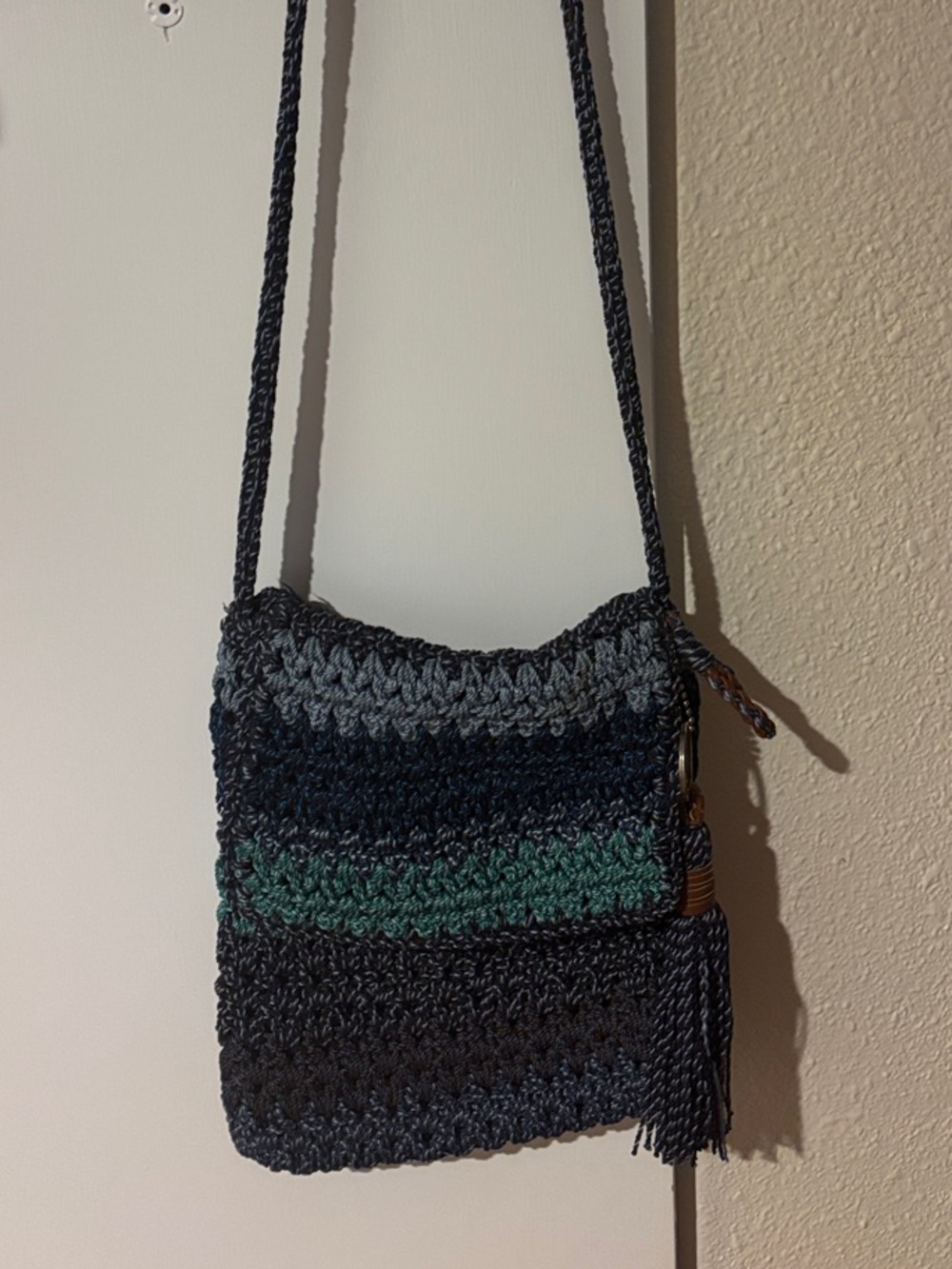 The Sak Striped Handwoven Crossbody in Navy, Green & Gray